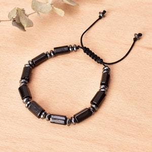 Black Tourmaline Tube Beads Bracelets Adjustable Bracelet Handmade Jewelry Gift Unisex