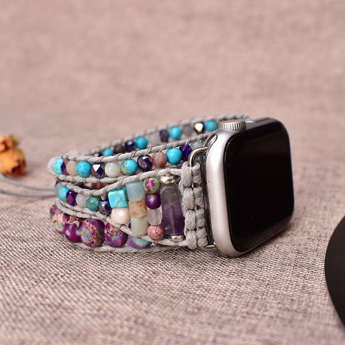 Purple-blue Jasper Beaded Watch Band for Apple Watch  display picture 3