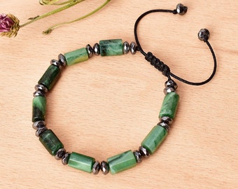 Green Jade Tube Beads Bracelets Adjustable Bracelet Handmade Jewelry