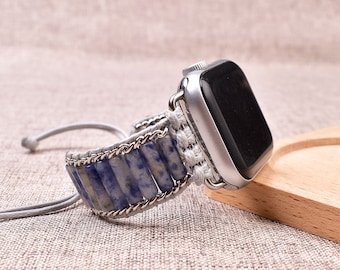 Blue Sodalite Beaded Watch Band for Apple Watch | Handmade Adjustable Gemstone Bracelet 38mm 40mm 44mm 45mm