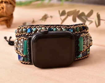 Natural Stone Mix Beaded Apple Watch Strap 38mm-45mm Wrap Band Vegan Smart Watch Band for IWatch 7654321SE