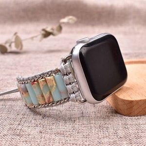 Cinturino per Apple Watch con perline in pietra naturale - Perline cilindriche fatte a mano, cinturino di ricambio elegante e resistente