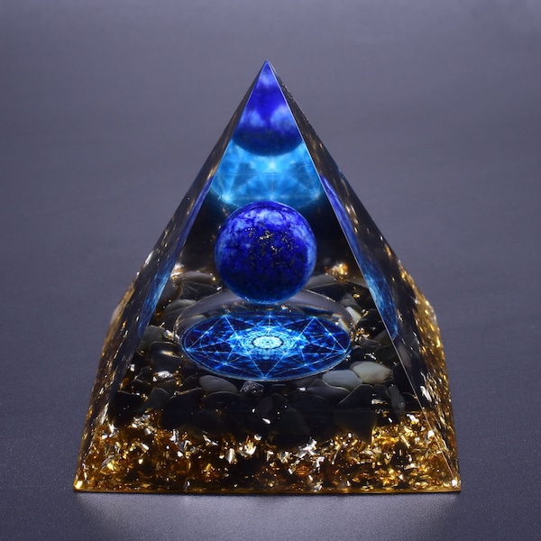 Lapis Lazuli Sphere Blue Orgone Pyramid With Obsidian Crystal Reiki Healing Chakra orgonite pyramid emf 6cm birthday gift