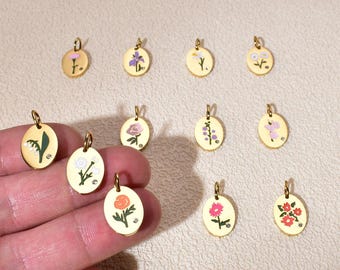 Berlocker i 18K guld med födelseblommor | Lägg till en berlock för specialdesignat halsband eller armband | Vattentät och blekningsbeständig