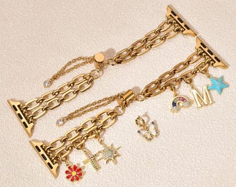 Custom Gold Watch Band for Apple Watch Women - Adjustable, Personalized with Removable Charm, Stylish & Comfortable Design