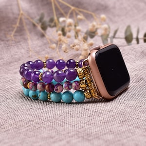 Amethyst Jasper Turquoise Watch Band for Apple Watch - Natural Stone Bracelet Strap, Unique Gift for Her, Durable & Stylish Accessory