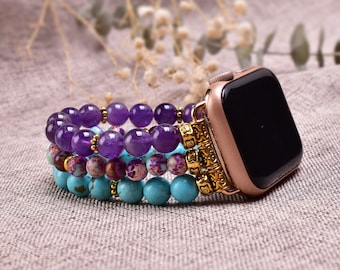 Amethyst Jasper Turquoise Watch Band for Apple Watch - Natural Stone Bracelet Strap, Unique Gift for Her, Durable & Stylish Accessory