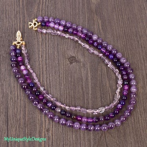 Chunky Layered Amethyst Bib Necklace Women Purple Gemstone Statement Jewelry