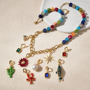 Vintage Farbiger Jaspis Perlen-Halskette mit abnehmbaren Charms - Bauen Sie Ihr eigenes einzigartiges Charm Schmuck Geschenk