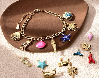 Pulsera de oro con dijes personalizada: crea tu propia joya vintage y un regalo personalizado para ella, pulsera con múltiples dijes.