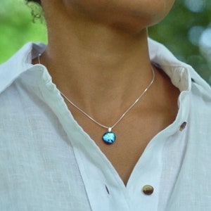 Memorial Pet Ashes Necklace: Handmade Fused Glass Sterling Silver Pendant