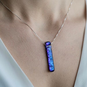 Blue fused glass pendant on a sterling silver necklace - a beautiful handmade Christmas gift for a woman you love.