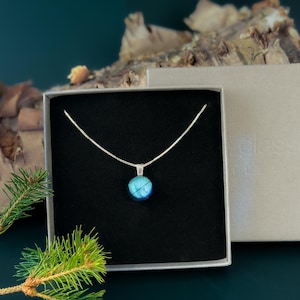 Aquamarine turquoise Fused Glass Pendant Necklace: Handmade Artisan Dichroic glass blue jewellery.