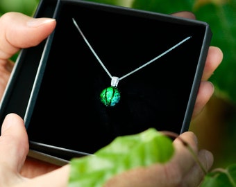 Emerald Green Fused Glass Pendant Necklace: Sterling Silver Jewelry