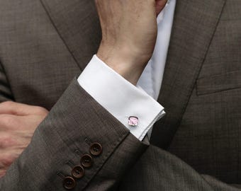 Pink Fused Glass Cufflinks: Handmade Artisan Wedding Jewelry