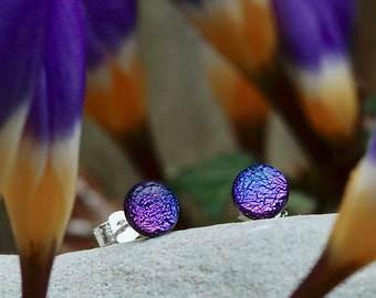 Luxurious Purple and Pink Studs - handmade using colour changing dichroic glass and sterling silver