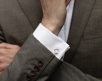 Pink Fused Glass Cufflinks: Handmade Artisan Wedding Jewelry
