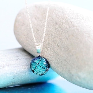 Sky Blue Fused Glass Pendant Necklace: Sterling Silver Artisan Jewelry