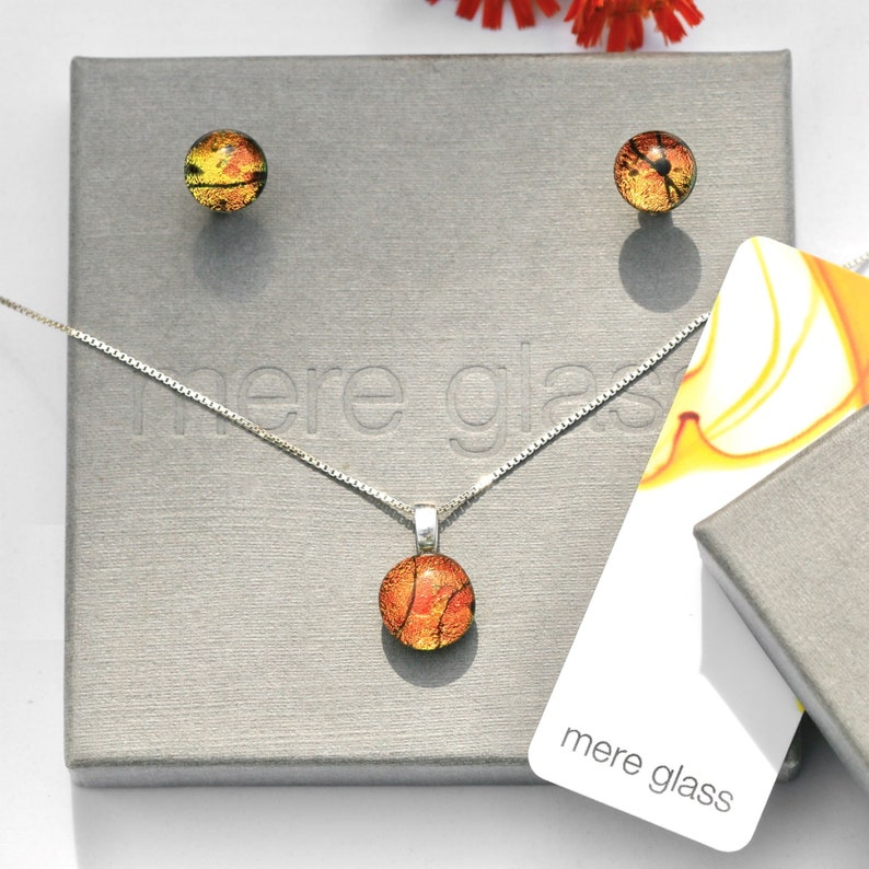 matching ring Fused glass pendant and earrings sterling silver gift for her