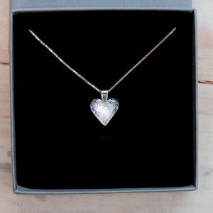 Silver Heart necklace. Carved Fused Glass and Sterling Silver. Handmade artisan jewellery gift for special person. Mothers Day Gift