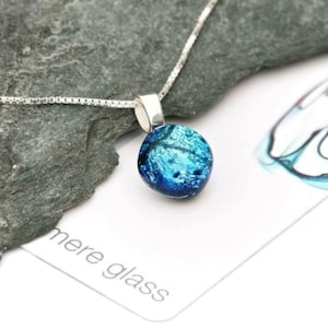 Ice Blue Fused Glass Pendant Necklace: Sterling Silver Handmade Jewelry