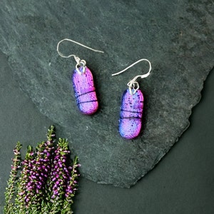Purple to Pink colour changing Drop Earrings - Colourful fused glass and Sterling Silver original handmade gifts for her