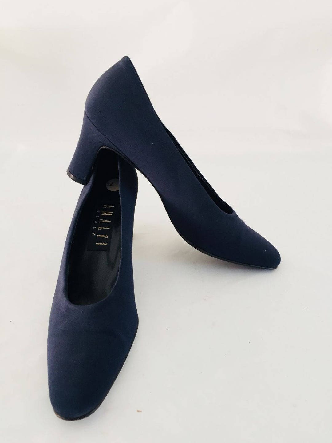 navy blue satin pumps