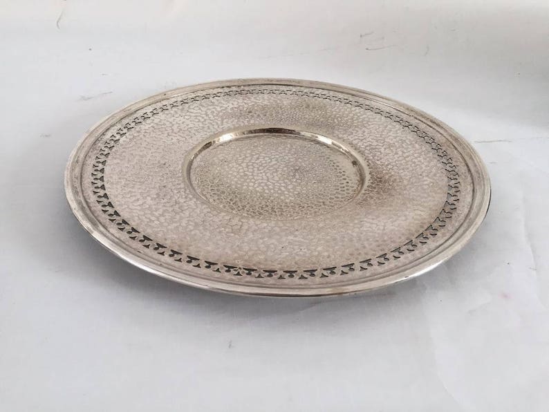 Elegant Pierced Silver Plate Hand Hammered Serving Plate Cottage Living,Wedding,Holidays