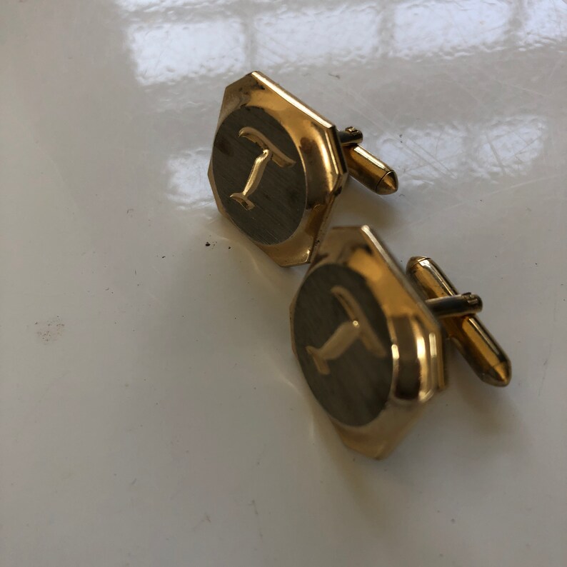 Estate Vintage Silver /& Gold Letter \u201cT\u201d Cufflinks