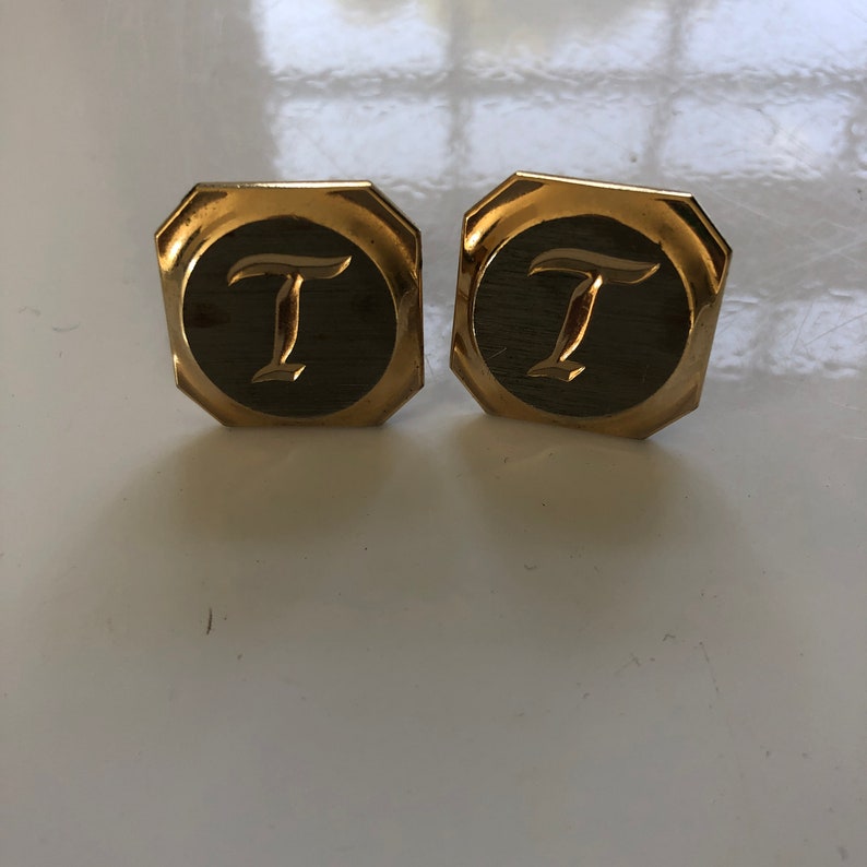 Estate Vintage Silver /& Gold Letter \u201cT\u201d Cufflinks