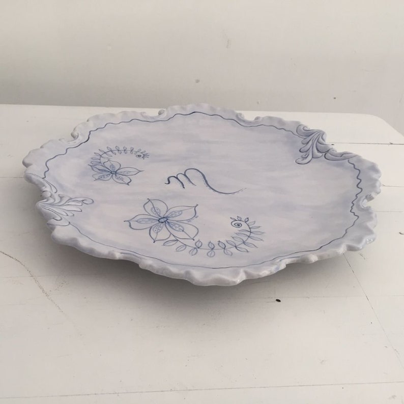 Estate Vintage Handmade Pottery Large Decorative Plate Excellent!
