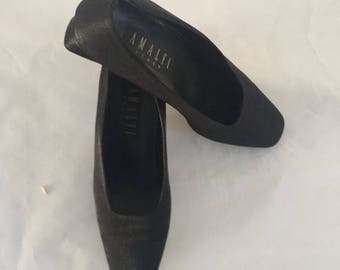 Classy  90's "Amalfi"  Black Satin  Pumps  Made In Italy   Size 9 1/2 B   Heels 2.15"H GENTLY WORN!