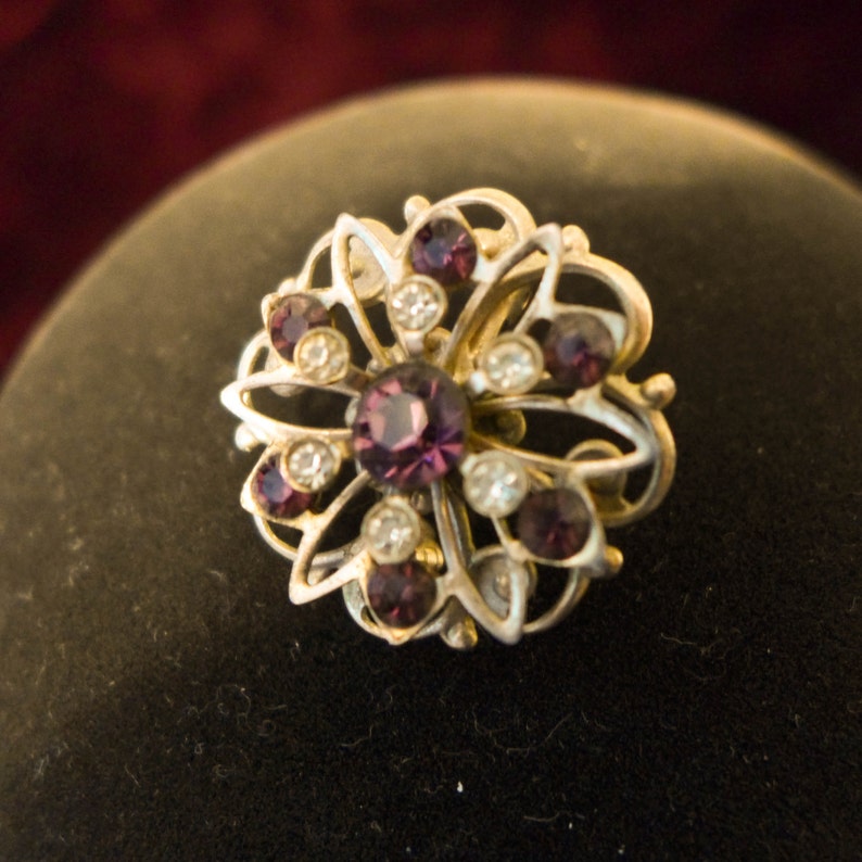 Vintage Purple Rhinestone Gold tone Pin 1 Wide Excellent P # 5