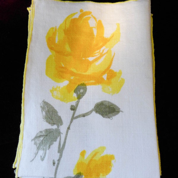 Retro VERA 1960s Yellow Rose Linen Placemats (3) & Napkins (3) Excellent