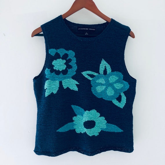 Elegant Blue & Turquoise Floral Design Knitted Sl… - image 1