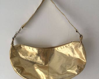 90's Metallic Gold Half Moon Shape Shoulder Bag,Boho Bag,Evening Bag ,Everyday Bag