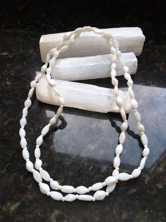 1970's Estate  White Glass Beaded Long  Necklace  