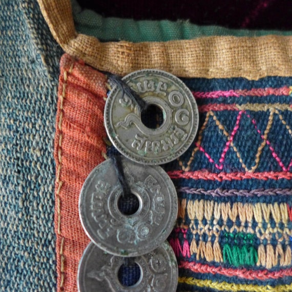 Vintage Denim Thai (c.1908-1930s) Coin Shoulder B… - image 3