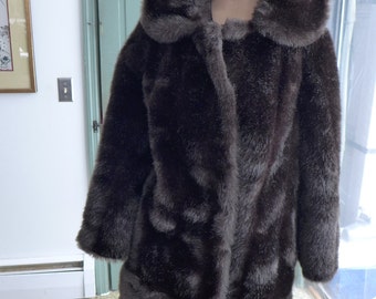 Retro Faux Dark Chocolate  Mink Fur Coat Fits (M) Excellent!