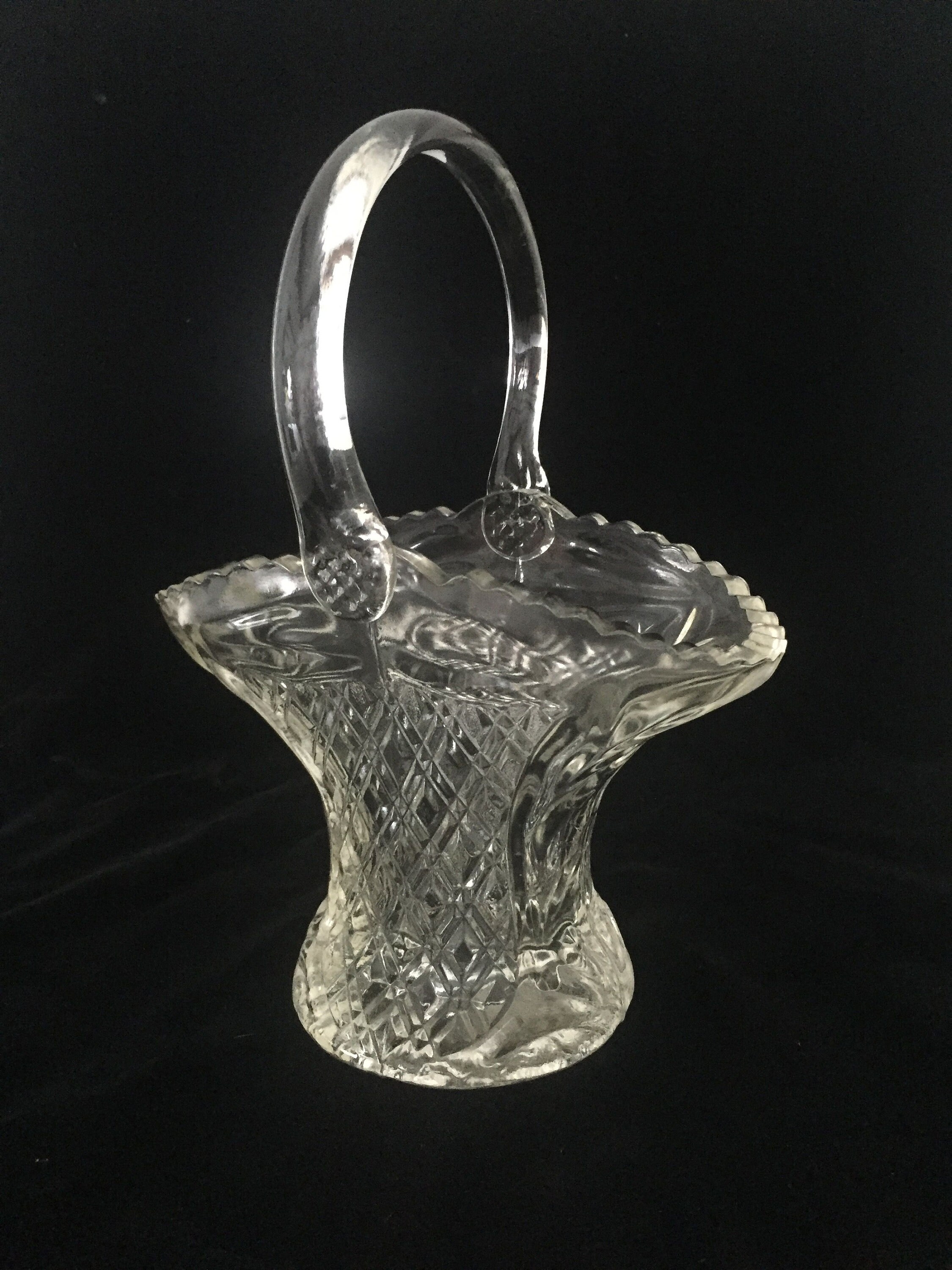 Vintage Pressed Glass Flower Basket Centerpiece 7.5 x 5 x 10H Etsy