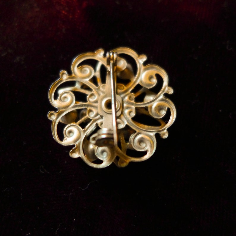 Vintage Purple Rhinestone Gold tone Pin 1 Wide Excellent P # 5
