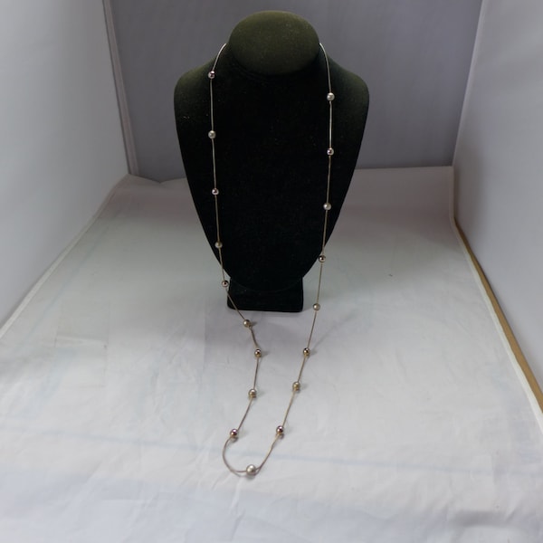Estate Modern Silver Tone Long Necklace With Beads Marked" Daisy Fuentes"