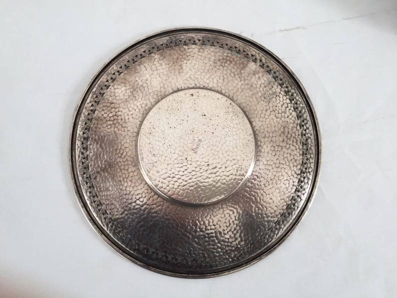 Elegant Pierced Silver Plate Hand Hammered Serving Plate Cottage Living,Wedding,Holidays