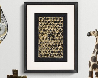 Golden Honeycomb - Original illustration. Drawing in gold paint brush pen.