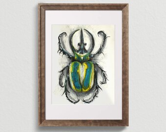Atlas Beetle Ukraine - Original artwork. Oil pastel illustration.