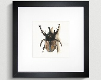 Rhinoceros Beetle print - Archival giclee print of a Watercolour illustration.