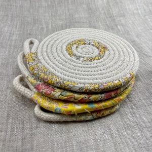 4 Liberty of London - Rope Coasters - Set of 4 - Yellow Mix - Lawn - Gift - Housewarming - Natural - Handmade