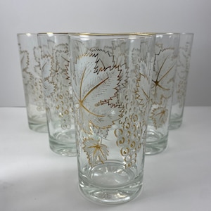 7 MCM Gold Weiße Traubengläser - 1960er/70er Jahre - Glas - Mid Century - Trinkgeschirr - Barware - Cocktail - Highball - Becher