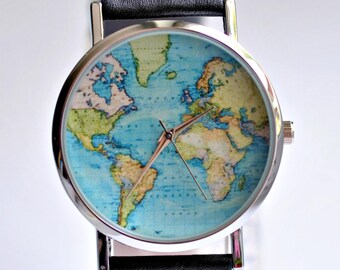Gift for women. Graduation Gift. World Map watch. Wanderlust watch. Women watches. Travel her. Gift for her. Travel jewelry. Globe watch