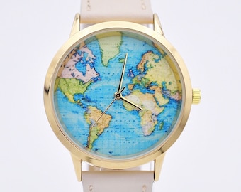 Map gifts for her • World Map Watch • Travel watch • Map Watches for women • Travel gift for women • Globe watch • Wanderlust jewelry